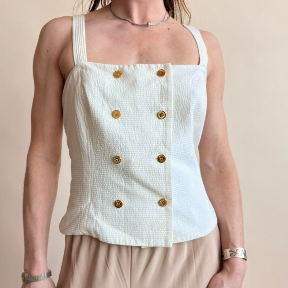 Worth Double-Breasted White Button-Down Top - Made in USA, Size M